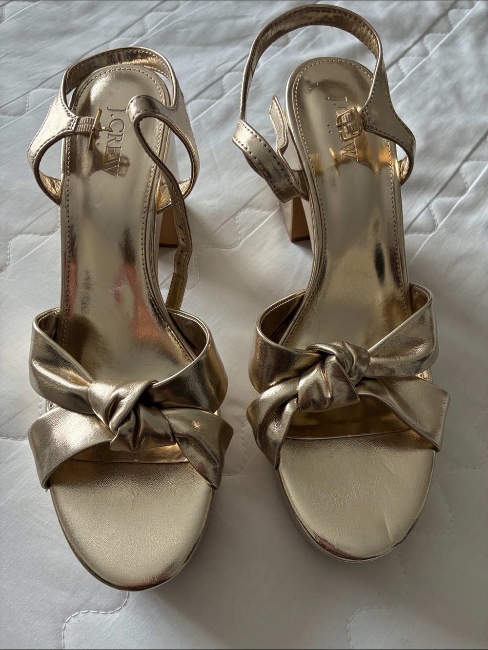 J. Crew Gold Knot Front Slingback Heels